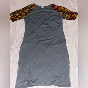 LuLaRoe Julia Gray Top with Floral sleeves